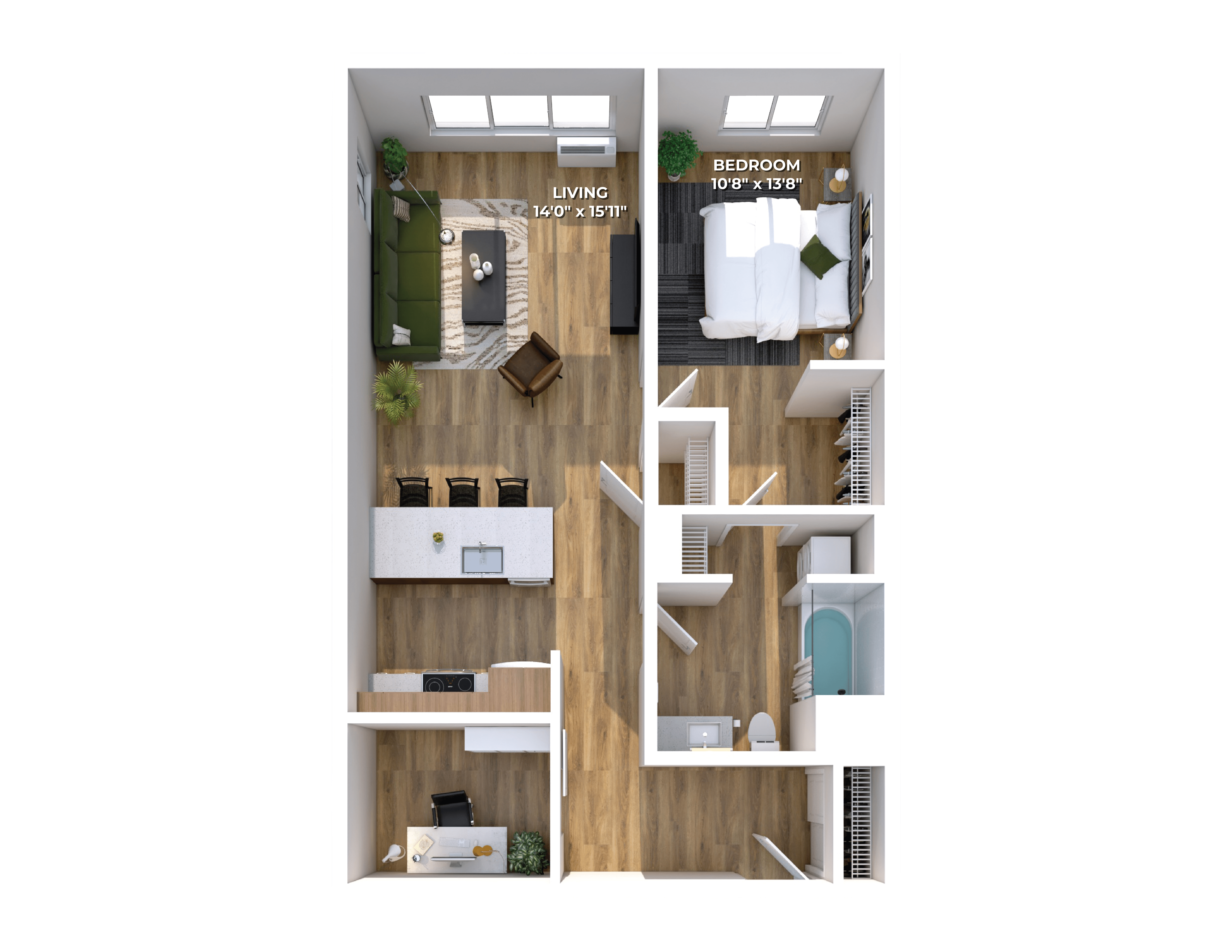 Floor plan layout diagram for One Bedroom B8